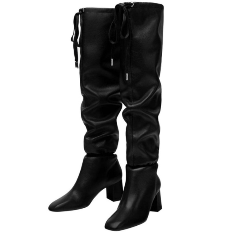 Zara Slouchy Leather Heeled Boots (Size 40/10)